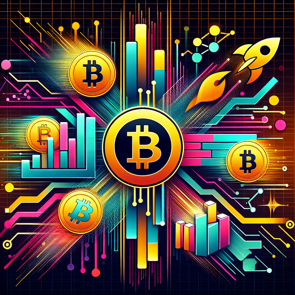 A vibrant illustration showcasing five different cryptocurrency exchange platforms, each represented with dynamic elements symbolizing high-frequency trading, Bitcoin motifs, and graphical comparisons of features and fees.