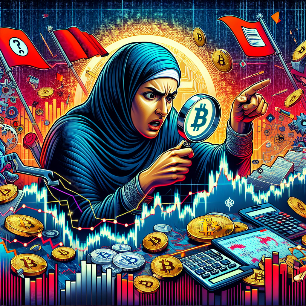 A vibrant illustration depicting a trader analyzing Bitcoin charts with a magnifying glass, surrounded by symbols of common mistakes like red flags and miscalculations, set in an energetic, bold style.
