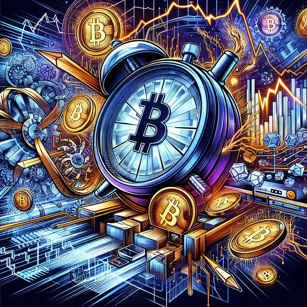 A dynamic illustration depicting the fast-paced world of high-frequency Bitcoin trading, with visual elements representing technology, precision timing, and financial graphs, creating an energetic atmosphere.