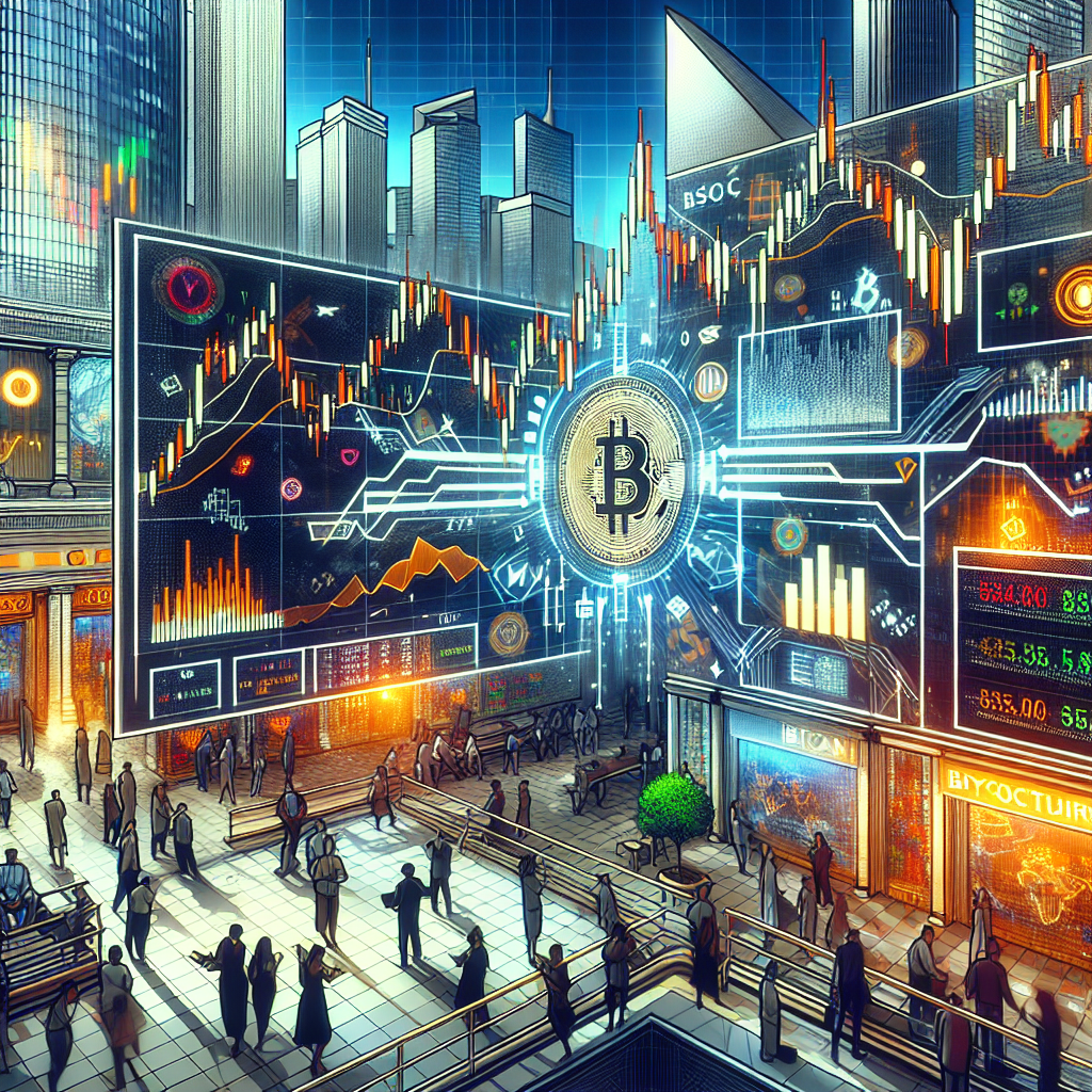 A vibrant and dynamic illustration showcasing a futuristic city skyline with digital screens displaying fluctuating Bitcoin prices, surrounded by enthusiastic traders analyzing graphs, with a backdrop of bold colors symbolizing energy and movement.