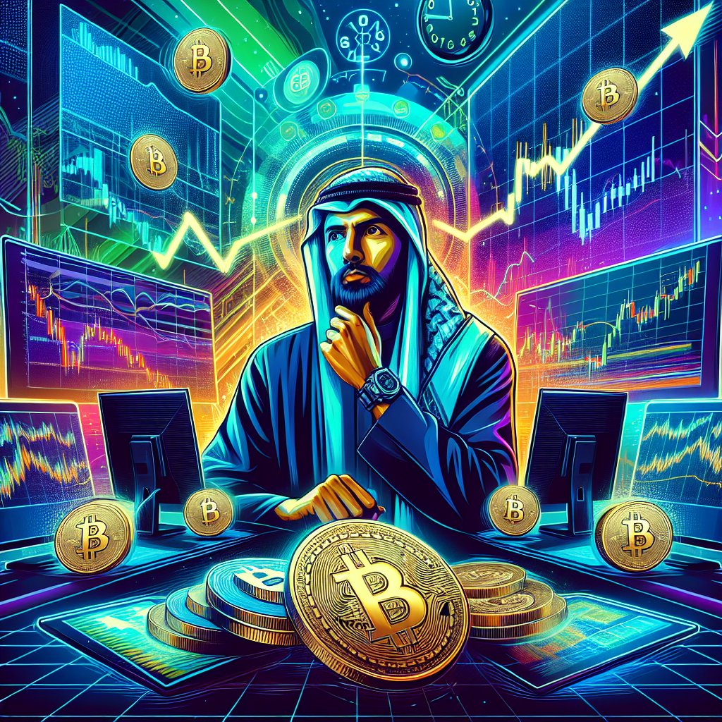 An intense and vibrant illustration of a trader engaged in bitcoin scalping, surrounded by financial charts and real-time data streams, embodying the spirit of tactical decision-making in a vibrant, high-energy environment.