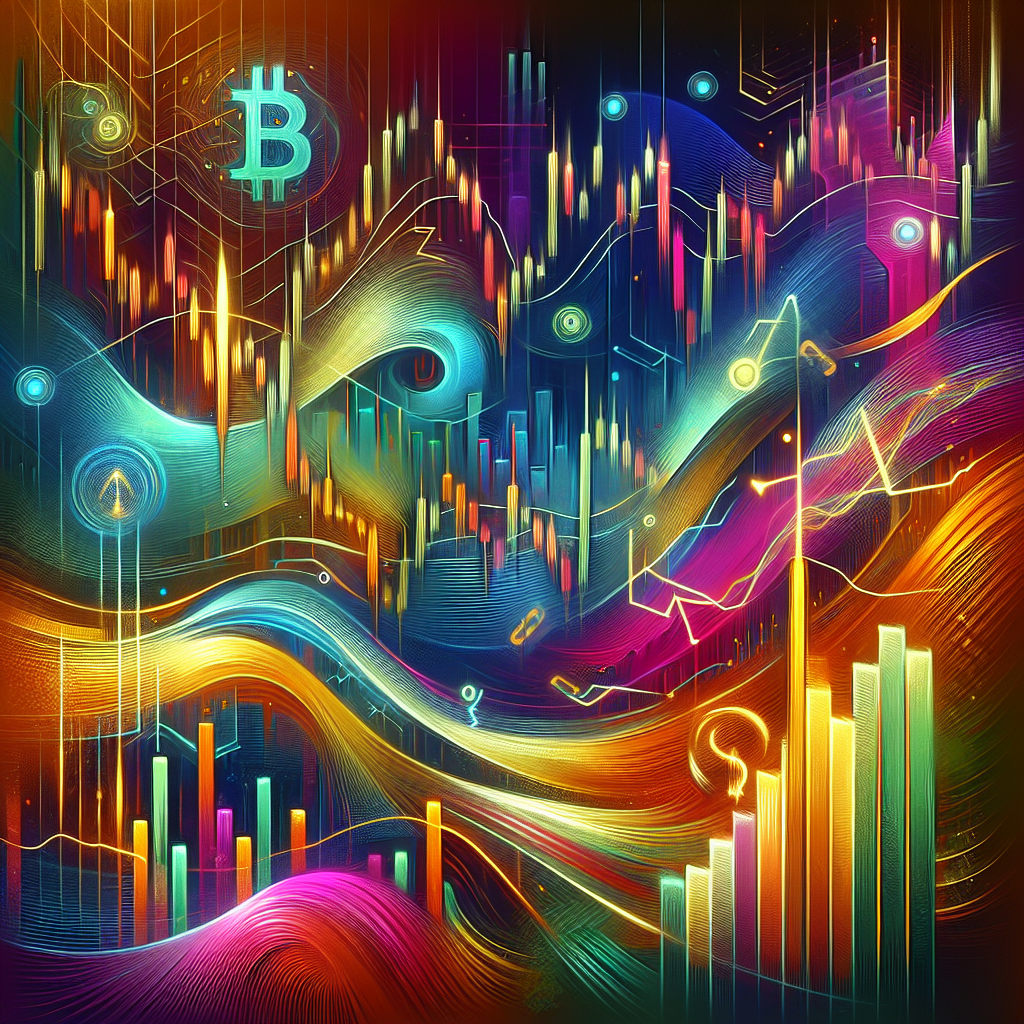 A dynamic and colorful illustration depicting the top technical indicators for Bitcoin scalping, featuring visual representations of candlestick charts, moving averages, and oscillators, surrounded by Bitcoin symbols and energetic abstract patterns.